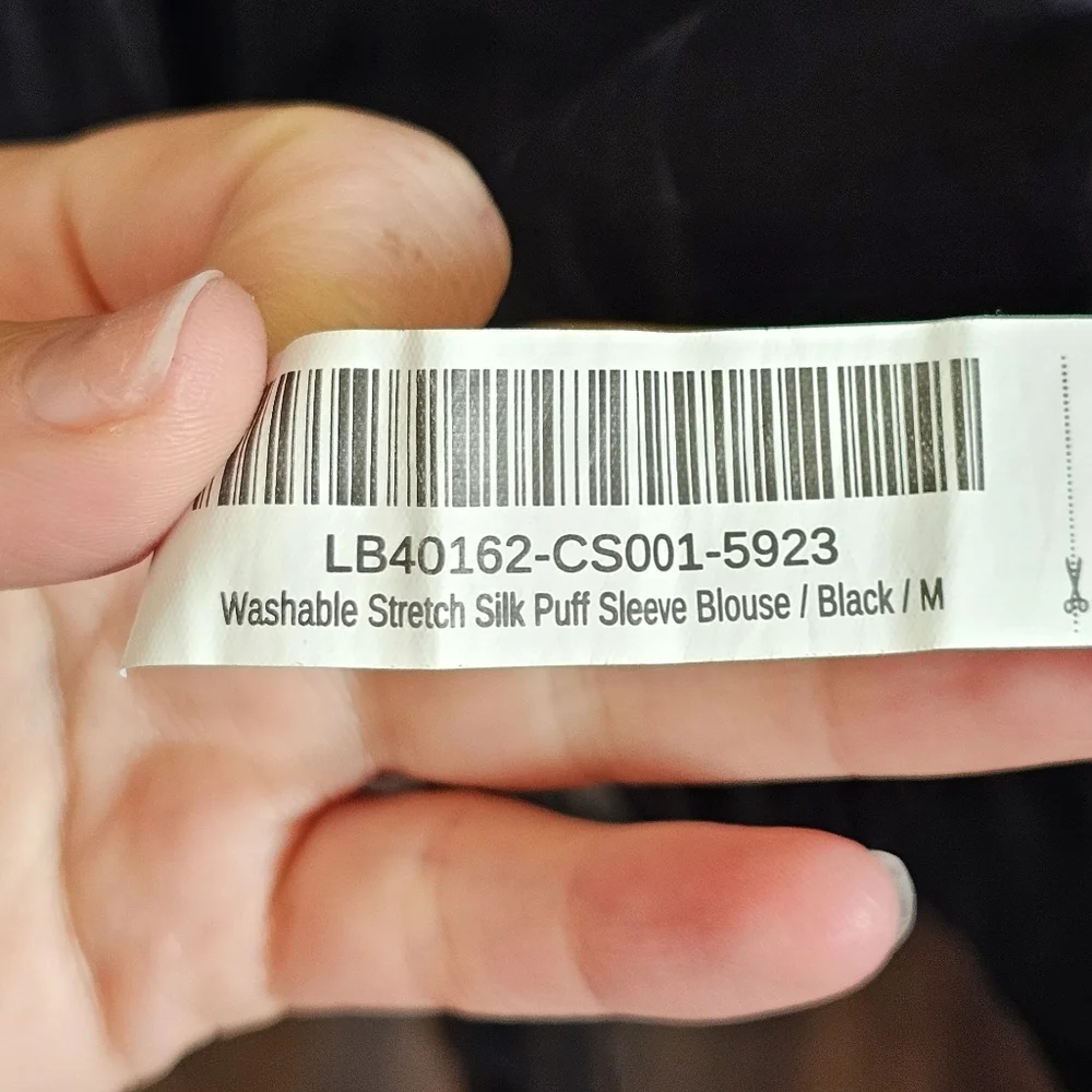 Quince Washable Stretch Silk Puff Sleeve Blouse Black - Picture 8 of 9